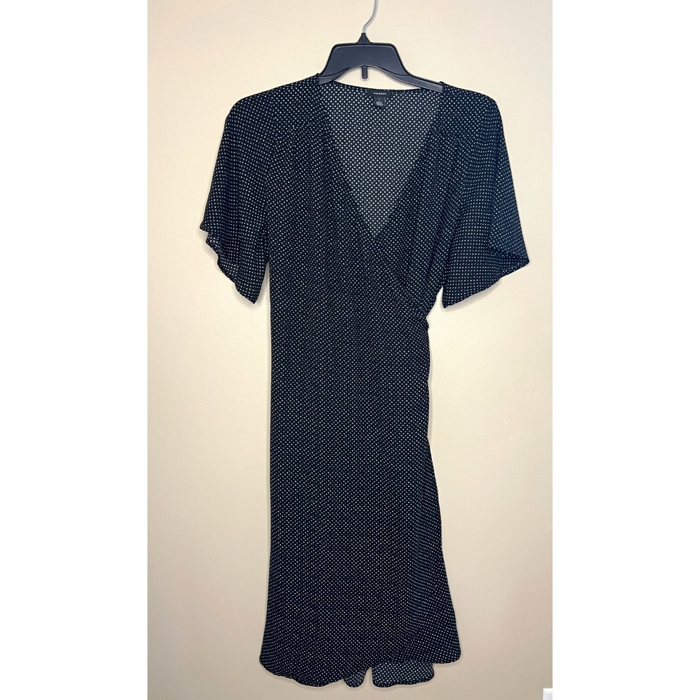 Halogen Womens Dark Romantic Noir Polka Dot Wrap Midi Dress Size L Black White